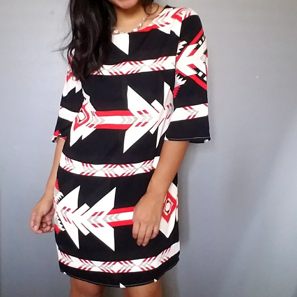 BLACK RED WHITE TUNIC SHIFT DRESS - Picture 3 of 8